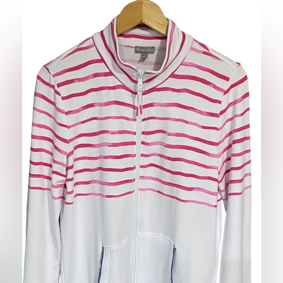 T by Talbots Pink Wave Stripe Full Zip Jacket Size Medium - Picture 4 of 16